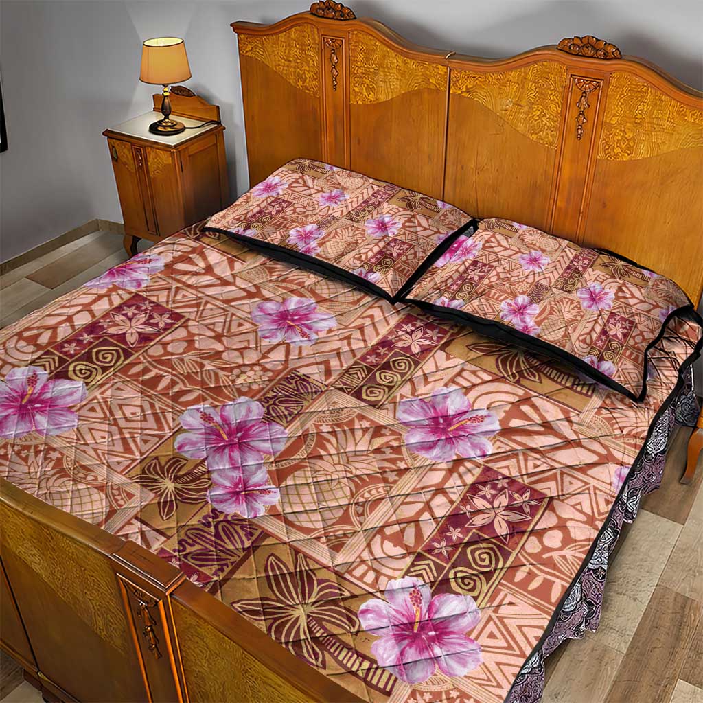 Orange Hawaii Hibiscus With Tropical Flowers Motifs Quilt Bed Set LT14 - Polynesian Pride