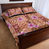 Orange Hawaii Hibiscus With Tropical Flowers Motifs Quilt Bed Set LT14 - Polynesian Pride