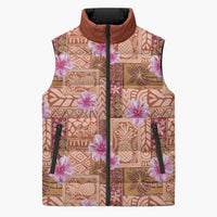 Orange Hawaii Hibiscus With Tropical Flowers Motifs Sleeveless Puffer Jacket LT14 Unisex Orange - Polynesian Pride