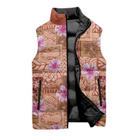 Orange Hawaii Hibiscus With Tropical Flowers Motifs Sleeveless Puffer Jacket LT14 - Polynesian Pride