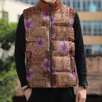 Orange Hawaii Hibiscus With Tropical Flowers Motifs Sleeveless Puffer Jacket LT14 - Polynesian Pride