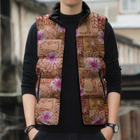 Orange Hawaii Hibiscus With Tropical Flowers Motifs Sleeveless Puffer Jacket LT14 - Polynesian Pride