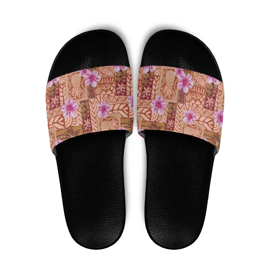 Orange Hawaii Hibiscus With Tropical Flowers Motifs Slide Sandals LT14 Orange - Polynesian Pride
