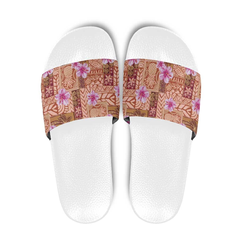 Orange Hawaii Hibiscus With Tropical Flowers Motifs Slide Sandals LT14 Orange - Polynesian Pride