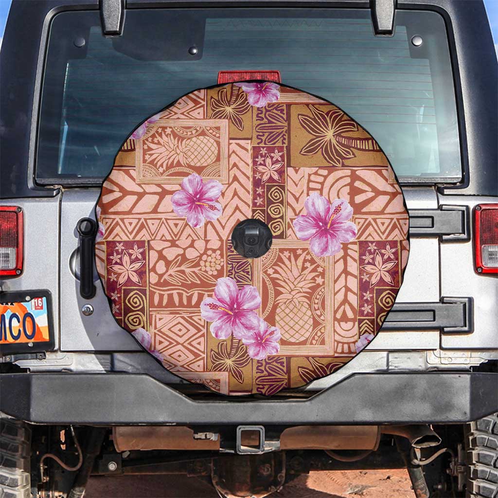 Orange Hawaii Hibiscus With Tropical Flowers Motifs Spare Tire Cover LT14 Orange - Polynesian Pride