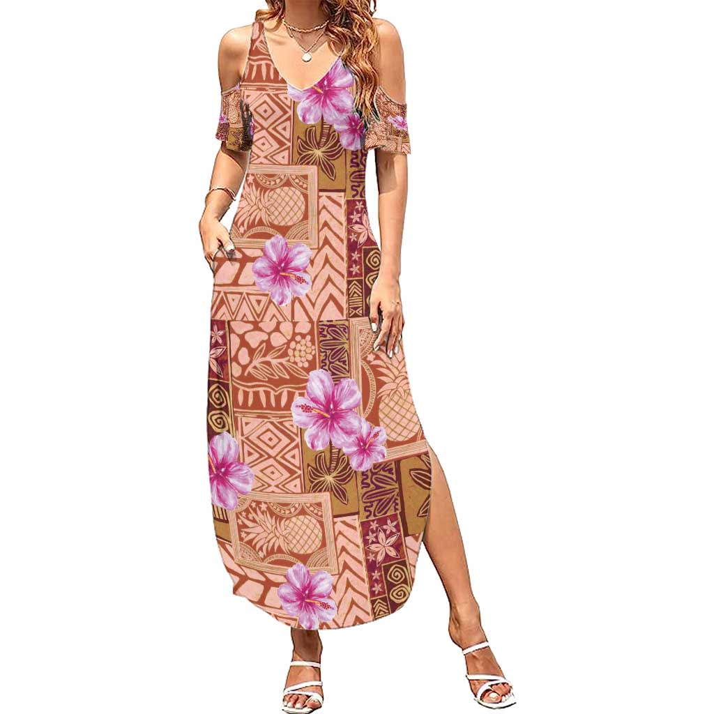Orange Hawaii Hibiscus With Tropical Flowers Motifs Summer Maxi Dress LT14 Women Orange - Polynesian Pride
