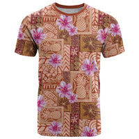 Orange Hawaii Hibiscus With Tropical Flowers Motifs T Shirt LT14 Orange - Polynesian Pride