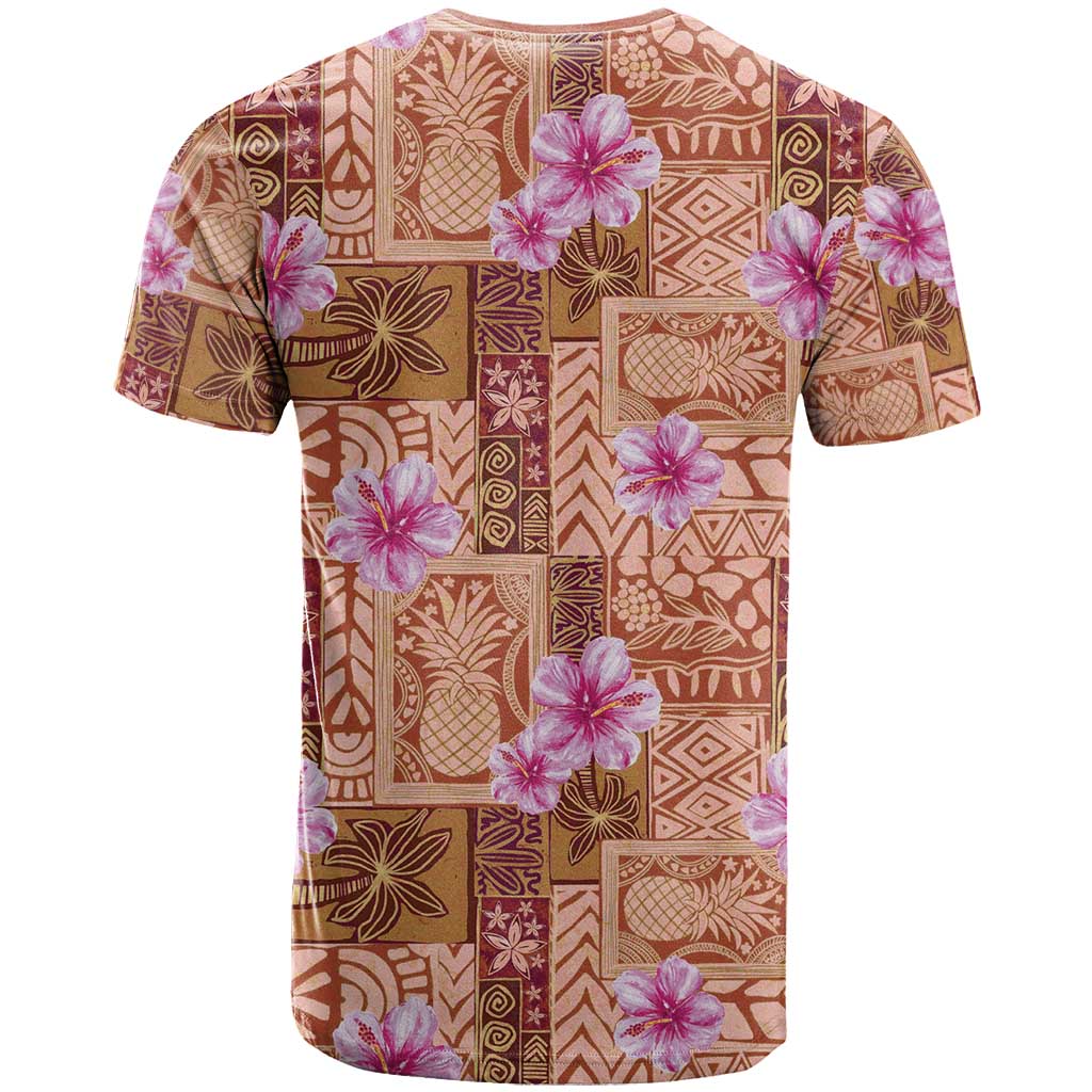 Orange Hawaii Hibiscus With Tropical Flowers Motifs T Shirt LT14 - Polynesian Pride