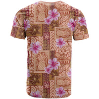 Orange Hawaii Hibiscus With Tropical Flowers Motifs T Shirt LT14 - Polynesian Pride