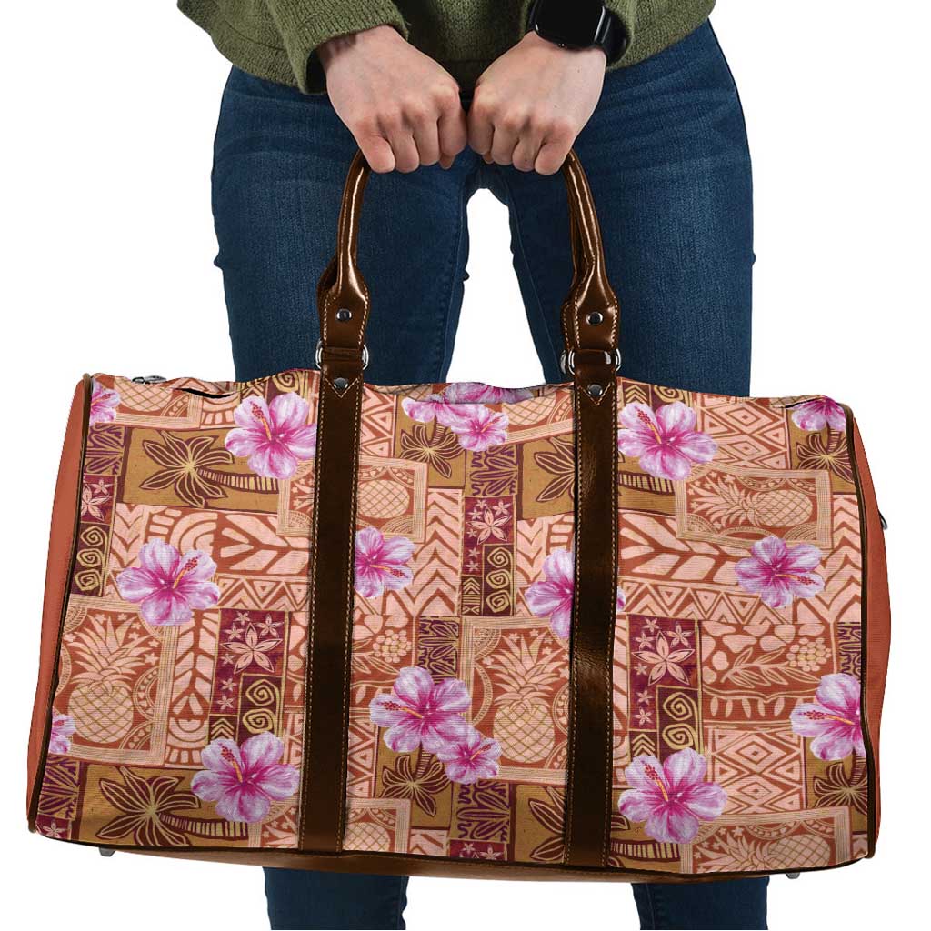 Orange Hawaii Hibiscus With Tropical Flowers Motifs Travel Bag LT14 Orange - Polynesian Pride