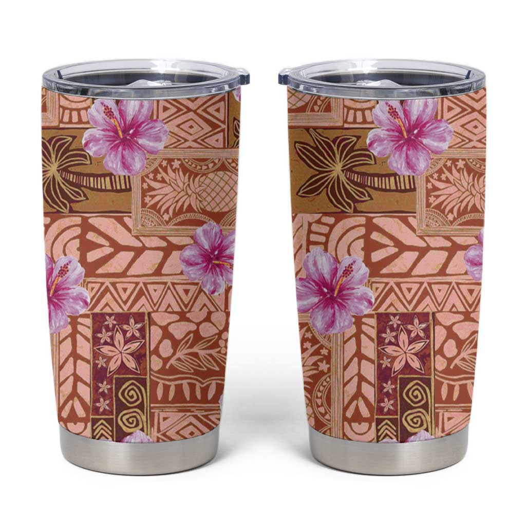 Orange Hawaii Hibiscus With Tropical Flowers Motifs Tumbler Cup LT14 Orange - Polynesian Pride