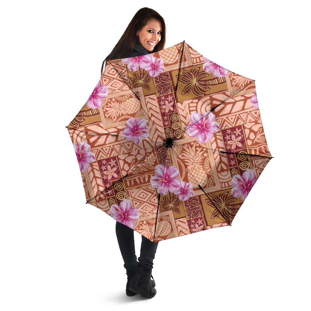 Orange Hawaii Hibiscus With Tropical Flowers Motifs Umbrella LT14 - Polynesian Pride