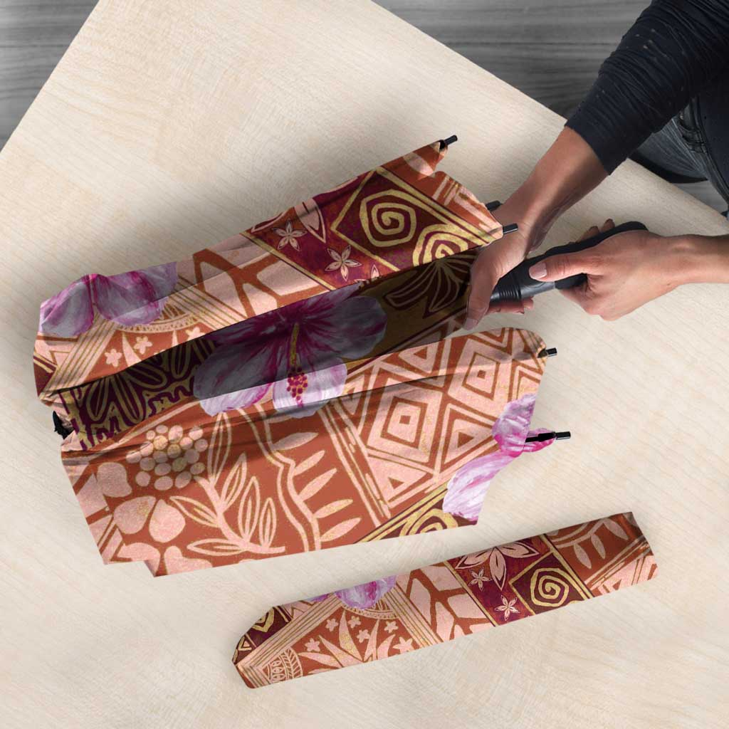 Orange Hawaii Hibiscus With Tropical Flowers Motifs Umbrella LT14 - Polynesian Pride