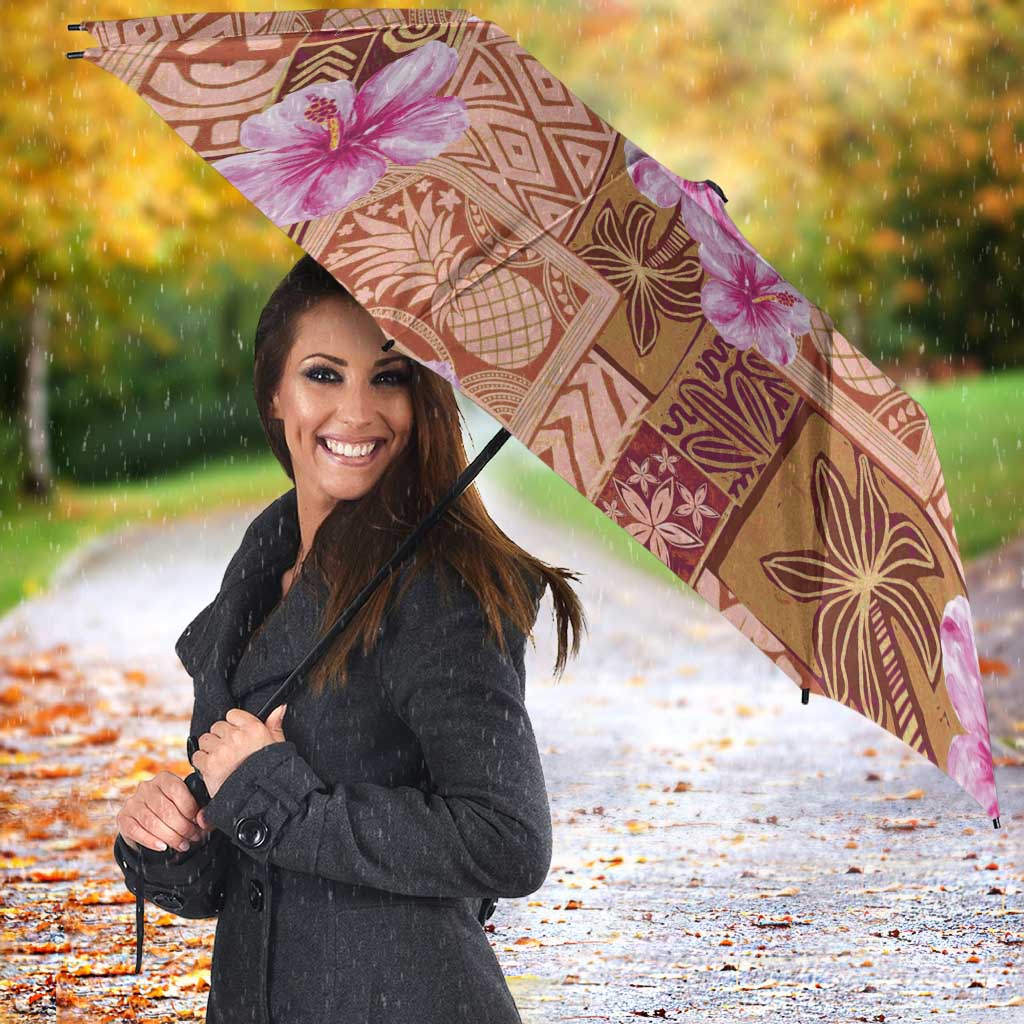 Orange Hawaii Hibiscus With Tropical Flowers Motifs Umbrella LT14 - Polynesian Pride