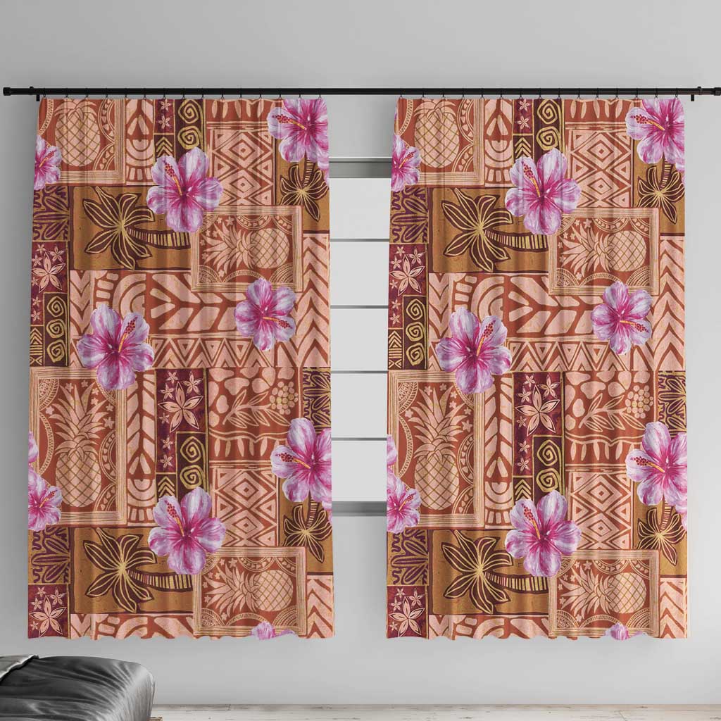 Orange Hawaii Hibiscus With Tropical Flowers Motifs Window Curtain LT14 With Hooks Orange - Polynesian Pride