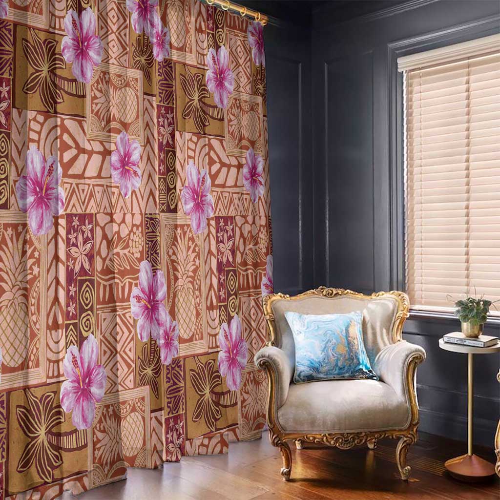 Orange Hawaii Hibiscus With Tropical Flowers Motifs Window Curtain LT14 - Polynesian Pride