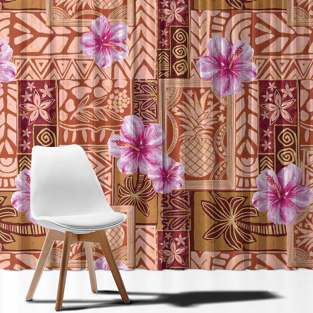 Orange Hawaii Hibiscus With Tropical Flowers Motifs Window Curtain LT14 - Polynesian Pride