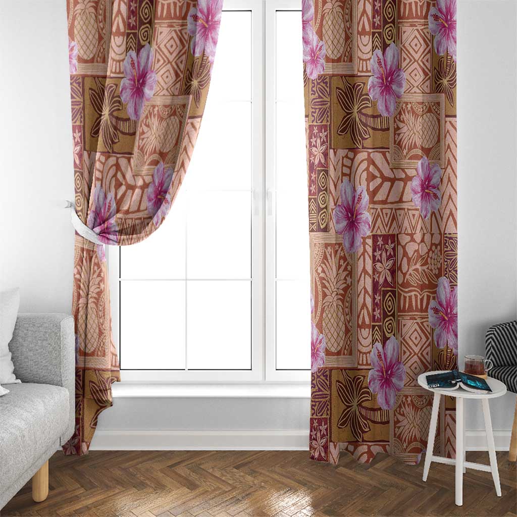 Orange Hawaii Hibiscus With Tropical Flowers Motifs Window Curtain LT14 - Polynesian Pride