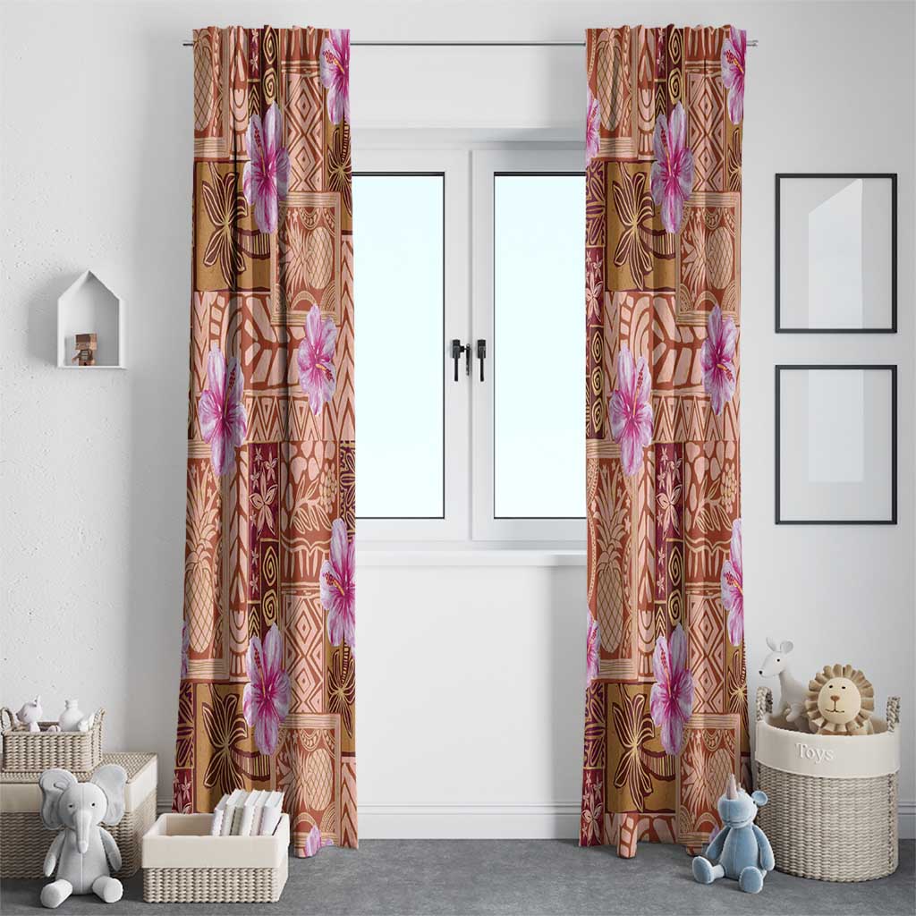 Orange Hawaii Hibiscus With Tropical Flowers Motifs Window Curtain LT14 - Polynesian Pride