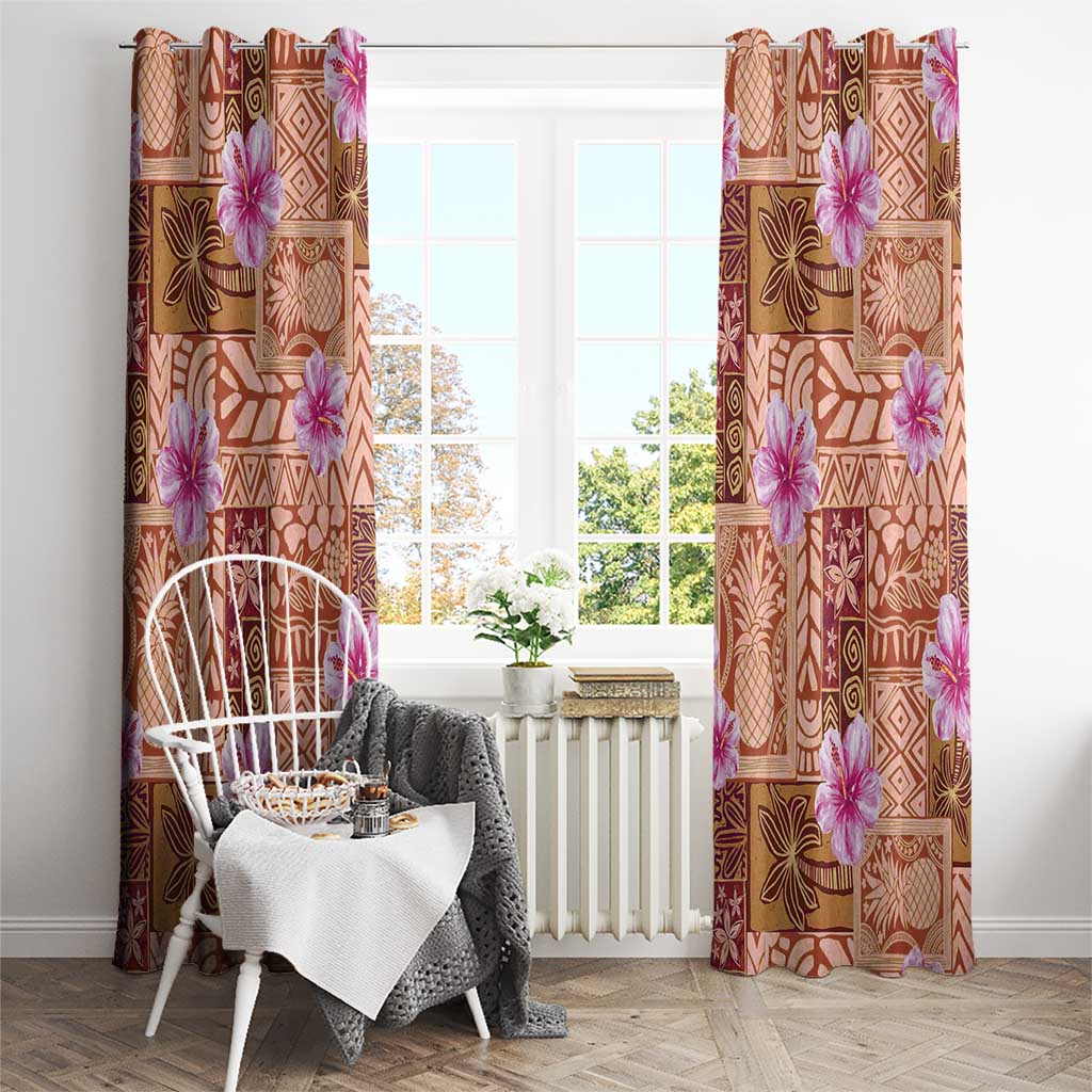 Orange Hawaii Hibiscus With Tropical Flowers Motifs Window Curtain LT14 - Polynesian Pride