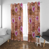 Orange Hawaii Hibiscus With Tropical Flowers Motifs Window Curtain LT14 With Grommets Orange - Polynesian Pride