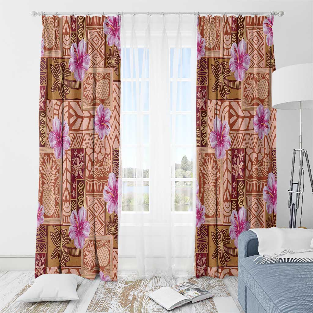 Orange Hawaii Hibiscus With Tropical Flowers Motifs Window Curtain LT14 - Polynesian Pride