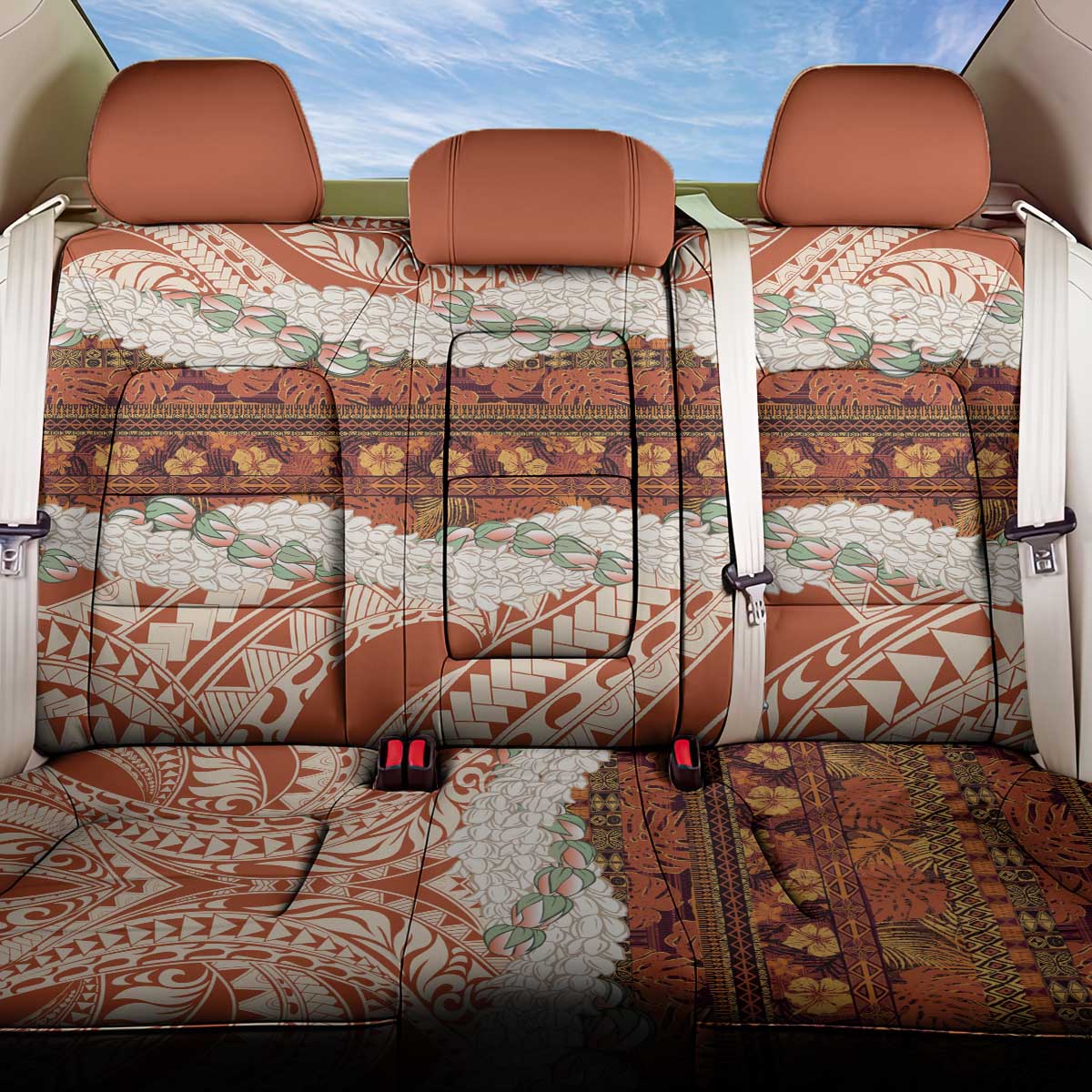 Aloha Hawaii Mikioi Lei Back Car Seat Cover Beige Tropical Flower Pattern LT14 One Size Beige - Polynesian Pride