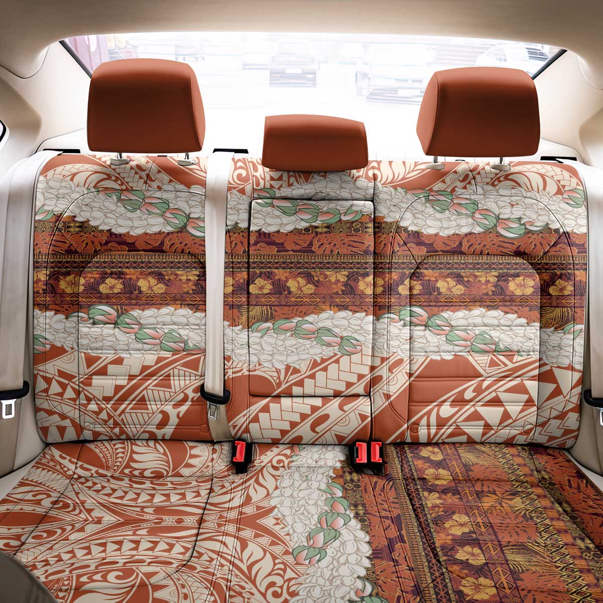 Aloha Hawaii Mikioi Lei Back Car Seat Cover Beige Tropical Flower Pattern LT14 - Polynesian Pride