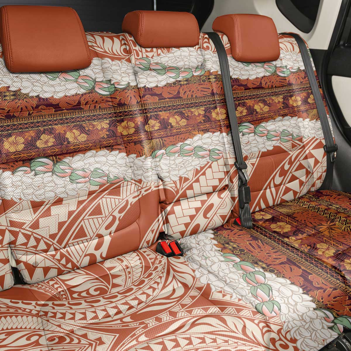 Aloha Hawaii Mikioi Lei Back Car Seat Cover Beige Tropical Flower Pattern LT14 - Polynesian Pride