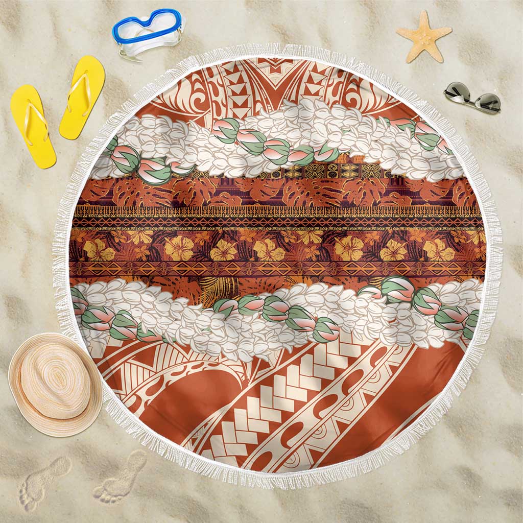 Aloha Hawaii Mikioi Lei Beach Blanket Beige Tropical Flower Pattern LT14 One Size 150cm Beige - Polynesian Pride