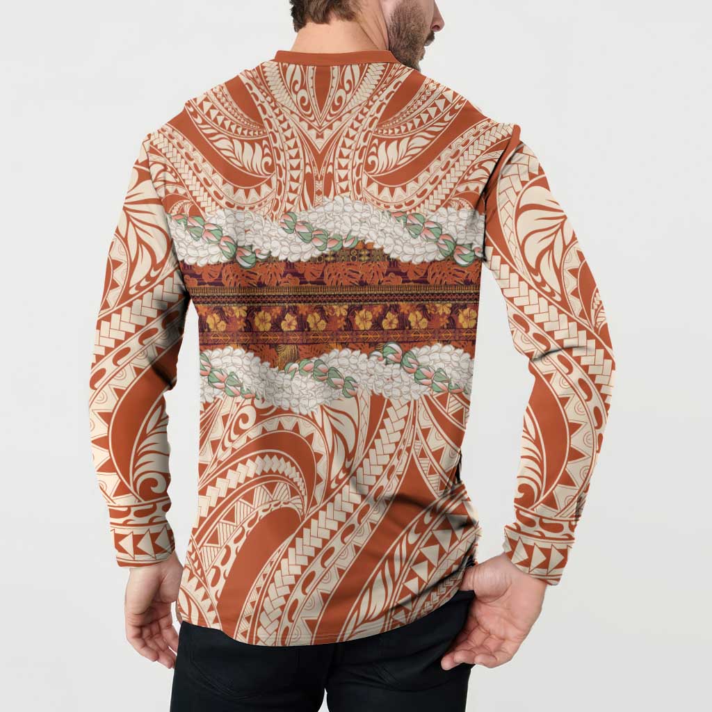 Aloha Hawaii Mikioi Lei Button Sweatshirt Beige Tropical Flower Pattern LT14 - Polynesian Pride