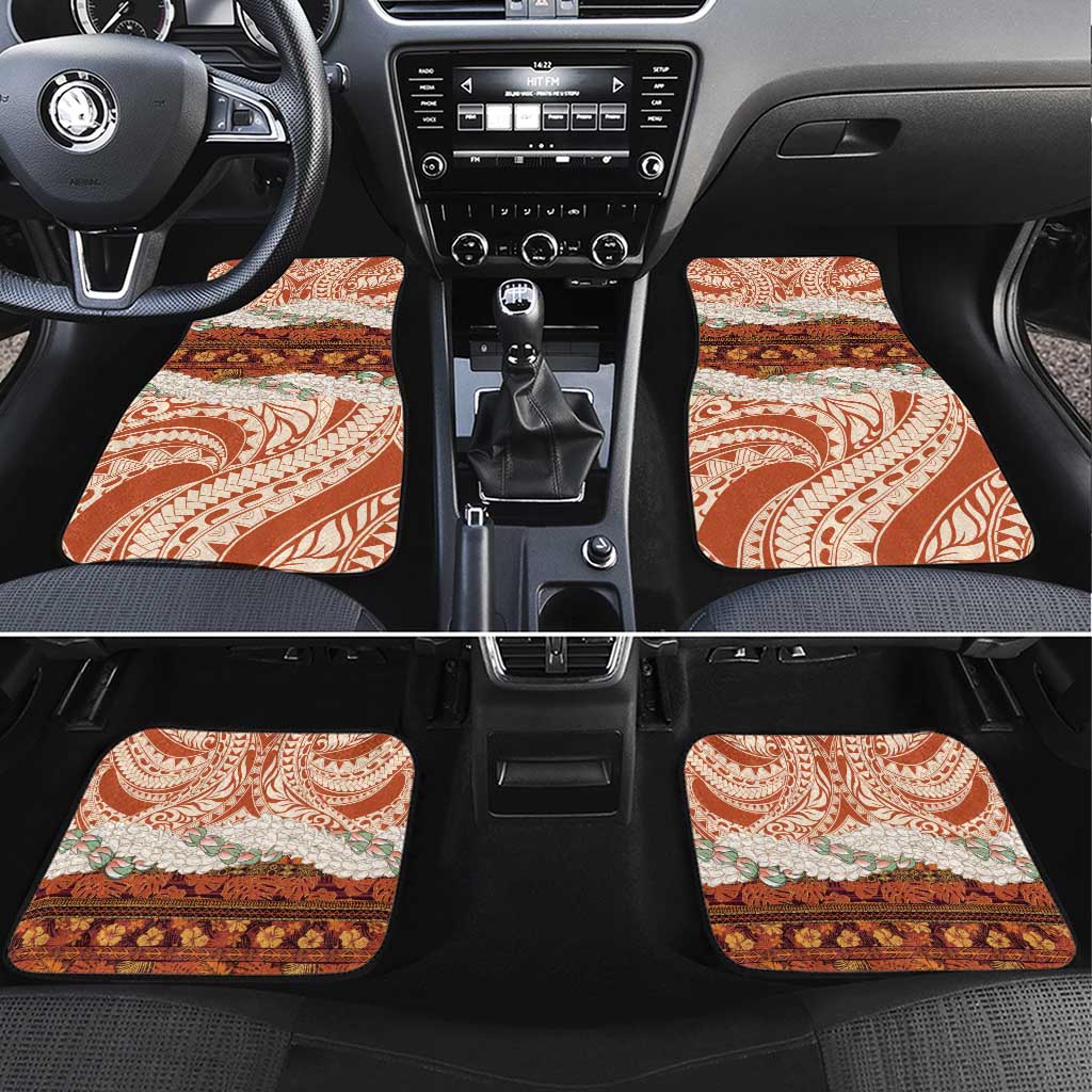 Aloha Hawaii Mikioi Lei Car Mats Beige Tropical Flower Pattern LT14 Set 4pcs Beige - Polynesian Pride