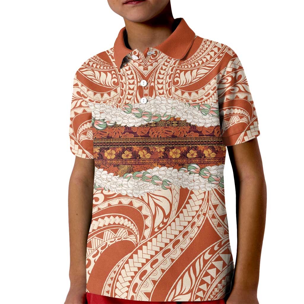 Aloha Hawaii Mikioi Lei Kid Polo Shirt Beige Tropical Flower Pattern LT14 Kid Beige - Polynesian Pride