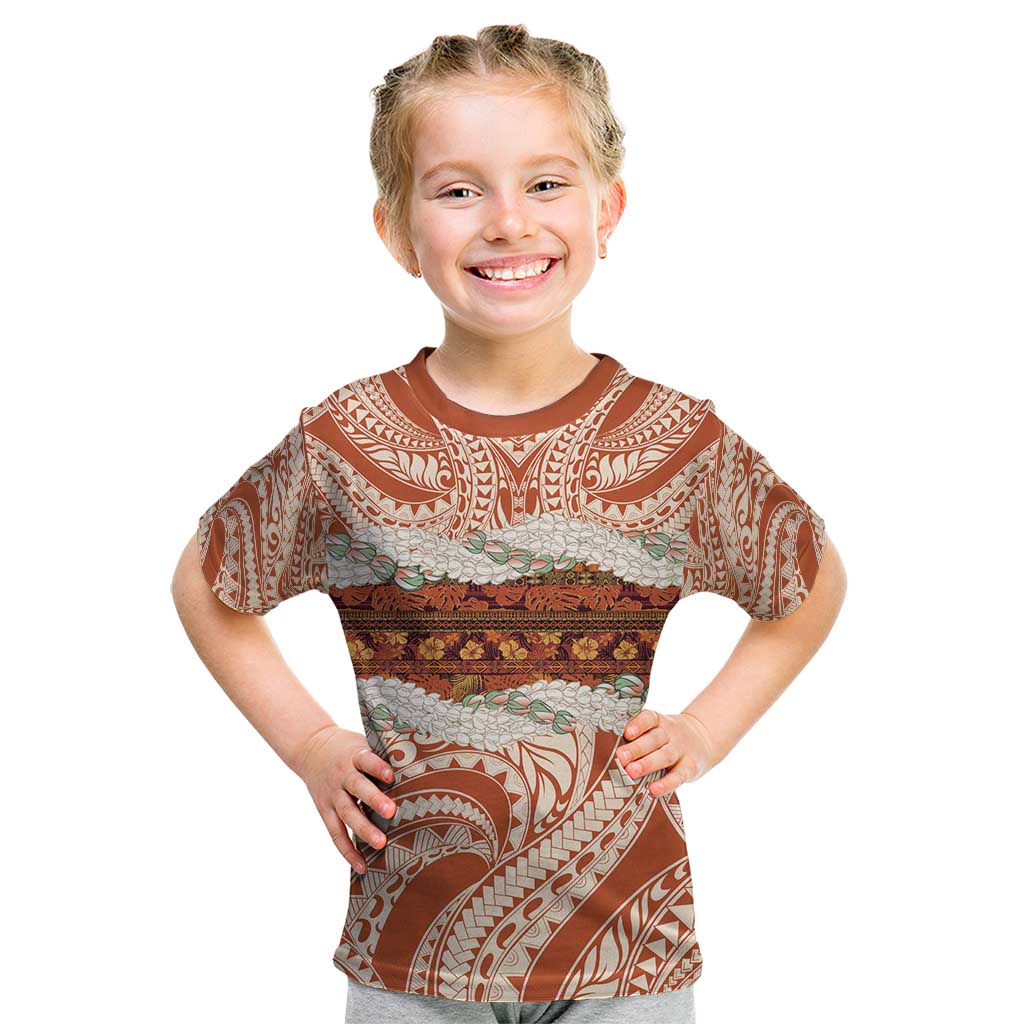 Aloha Hawaii Mikioi Lei Kid T Shirt Beige Tropical Flower Pattern LT14 Beige - Polynesian Pride