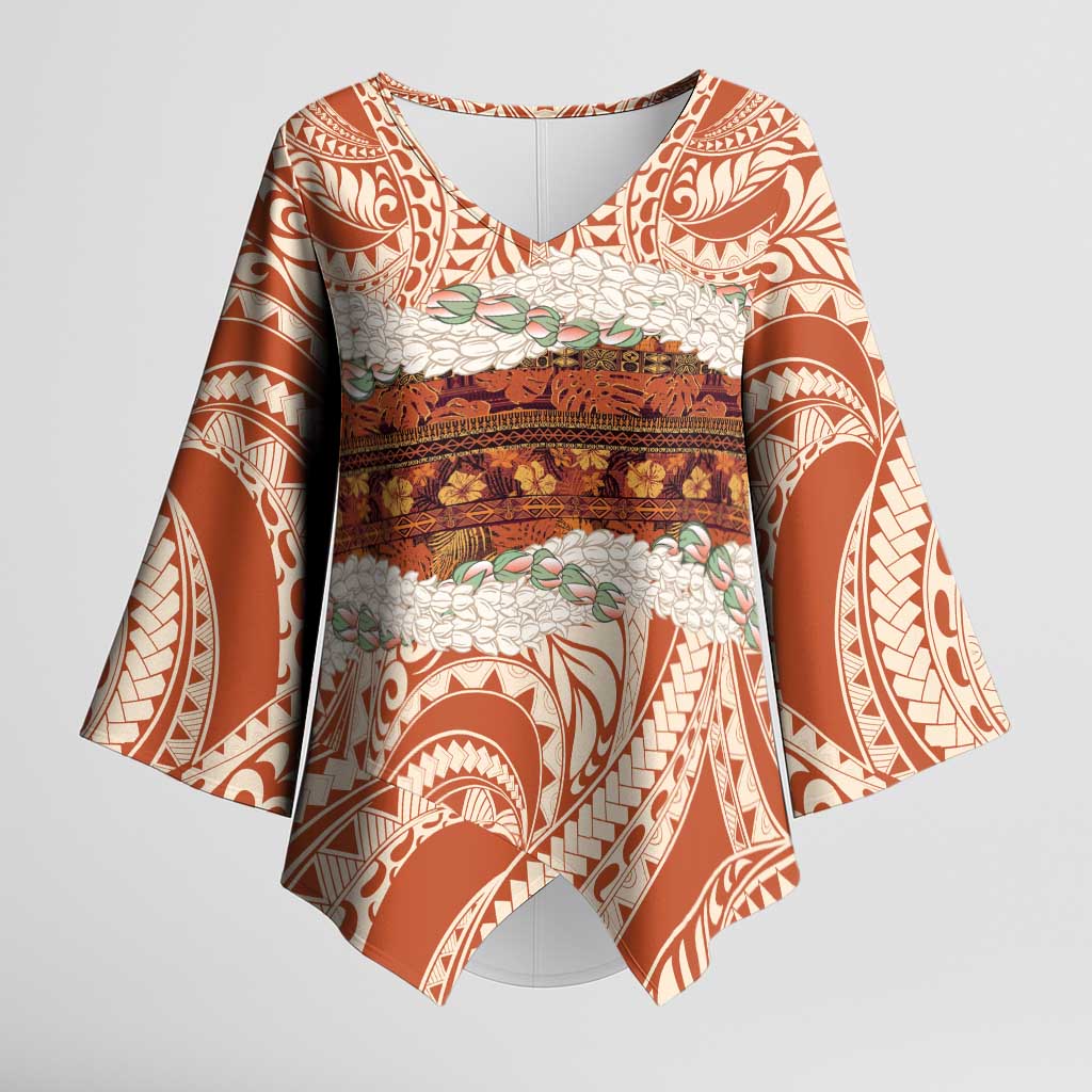 Aloha Hawaii Mikioi Lei Kimono Sleeve Blouse Beige Tropical Flower Pattern LT14 Female Beige - Polynesian Pride