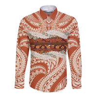 Aloha Hawaii Mikioi Lei Long Sleeve Button Shirt Beige Tropical Flower Pattern LT14 Unisex Beige - Polynesian Pride