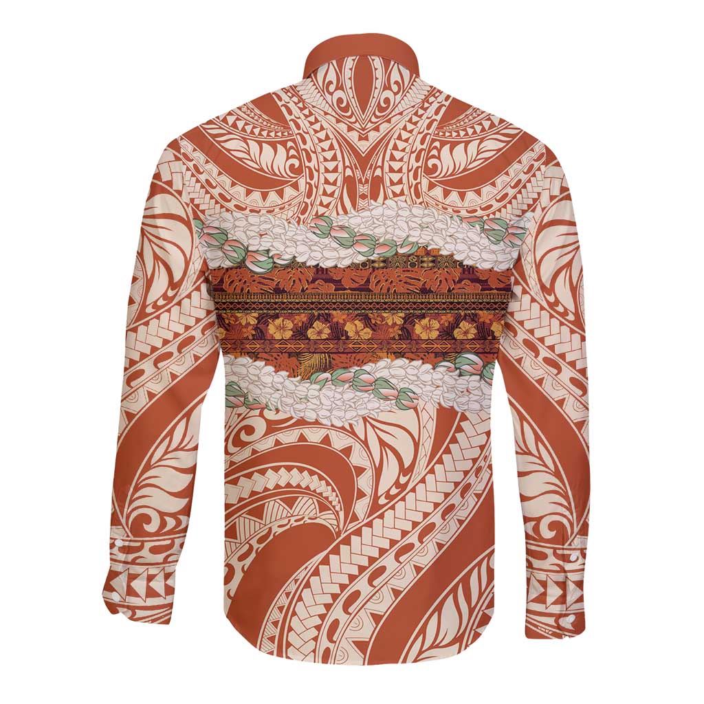 Aloha Hawaii Mikioi Lei Long Sleeve Button Shirt Beige Tropical Flower Pattern LT14 - Polynesian Pride