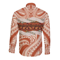 Aloha Hawaii Mikioi Lei Long Sleeve Button Shirt Beige Tropical Flower Pattern LT14 - Polynesian Pride