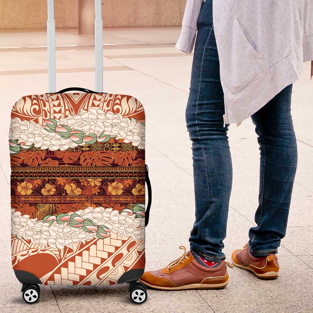 Aloha Hawaii Mikioi Lei Luggage Cover Beige Tropical Flower Pattern LT14 Beige - Polynesian Pride