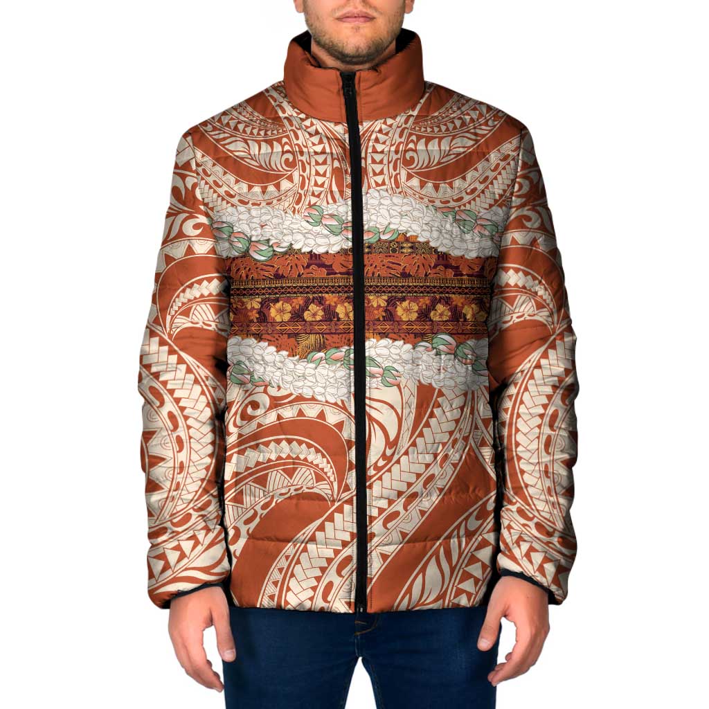 Aloha Hawaii Mikioi Lei Padded Jacket Beige Tropical Flower Pattern LT14 Men Beige - Polynesian Pride