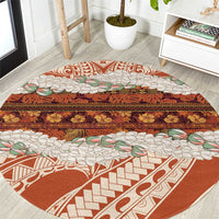 Aloha Hawaii Mikioi Lei Round Carpet Beige Tropical Flower Pattern LT14 Beige - Polynesian Pride