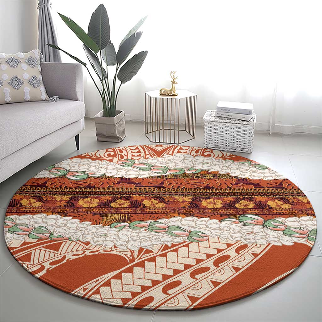 Aloha Hawaii Mikioi Lei Round Carpet Beige Tropical Flower Pattern LT14 - Polynesian Pride
