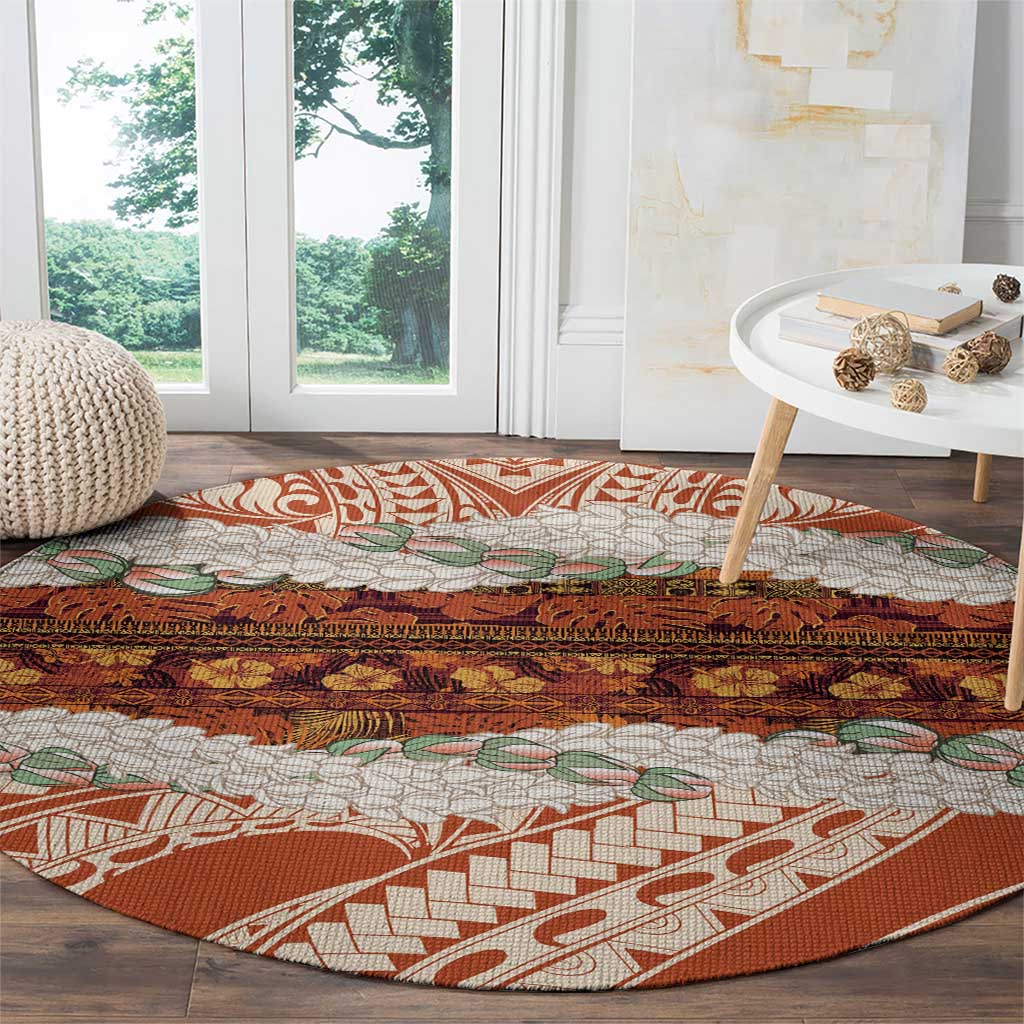 Aloha Hawaii Mikioi Lei Round Carpet Beige Tropical Flower Pattern LT14 - Polynesian Pride