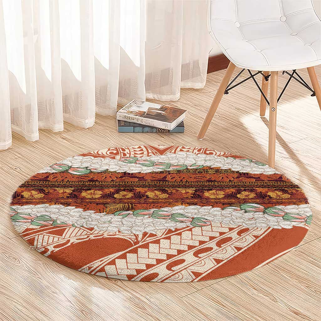 Aloha Hawaii Mikioi Lei Round Carpet Beige Tropical Flower Pattern LT14 - Polynesian Pride