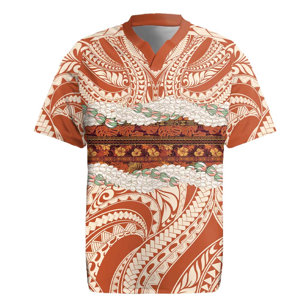 Aloha Hawaii Mikioi Lei Rugby Jersey Beige Tropical Flower Pattern LT14 Beige - Polynesian Pride