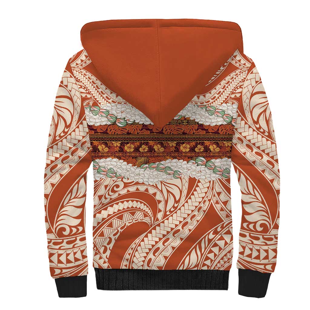 Aloha Hawaii Mikioi Lei Sherpa Hoodie Beige Tropical Flower Pattern LT14 - Polynesian Pride