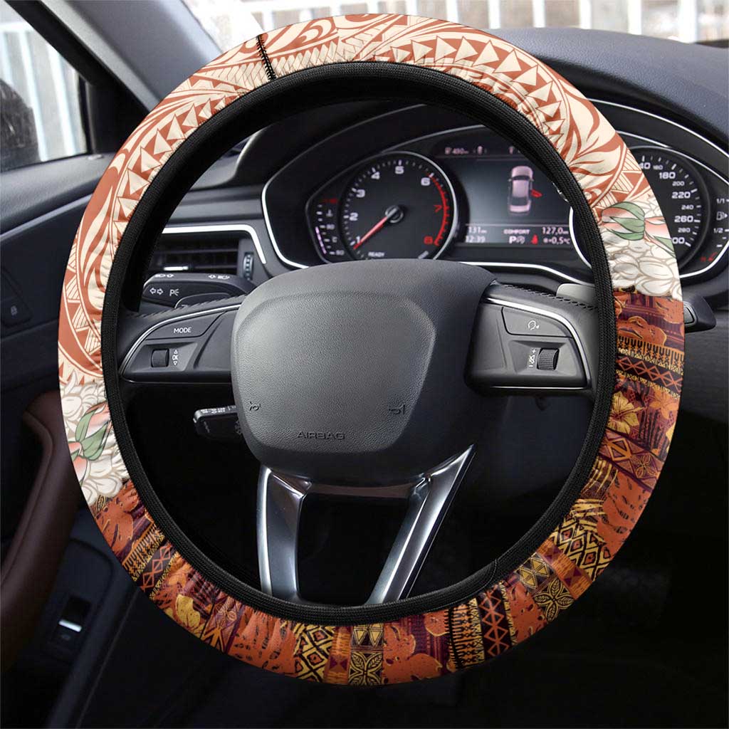 Aloha Hawaii Mikioi Lei Steering Wheel Cover Beige Tropical Flower Pattern LT14 - Polynesian Pride