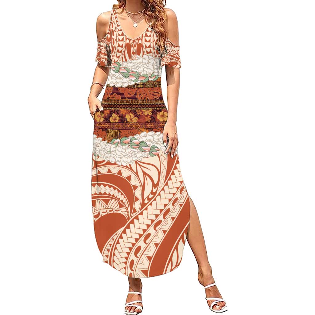 Aloha Hawaii Mikioi Lei Summer Maxi Dress Beige Tropical Flower Pattern LT14 Women Beige - Polynesian Pride