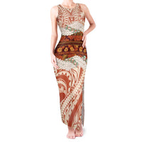 Aloha Hawaii Mikioi Lei Tank Maxi Dress Beige Tropical Flower Pattern LT14 Women Beige - Polynesian Pride