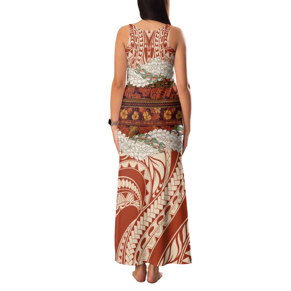 Aloha Hawaii Mikioi Lei Tank Maxi Dress Beige Tropical Flower Pattern LT14 - Polynesian Pride